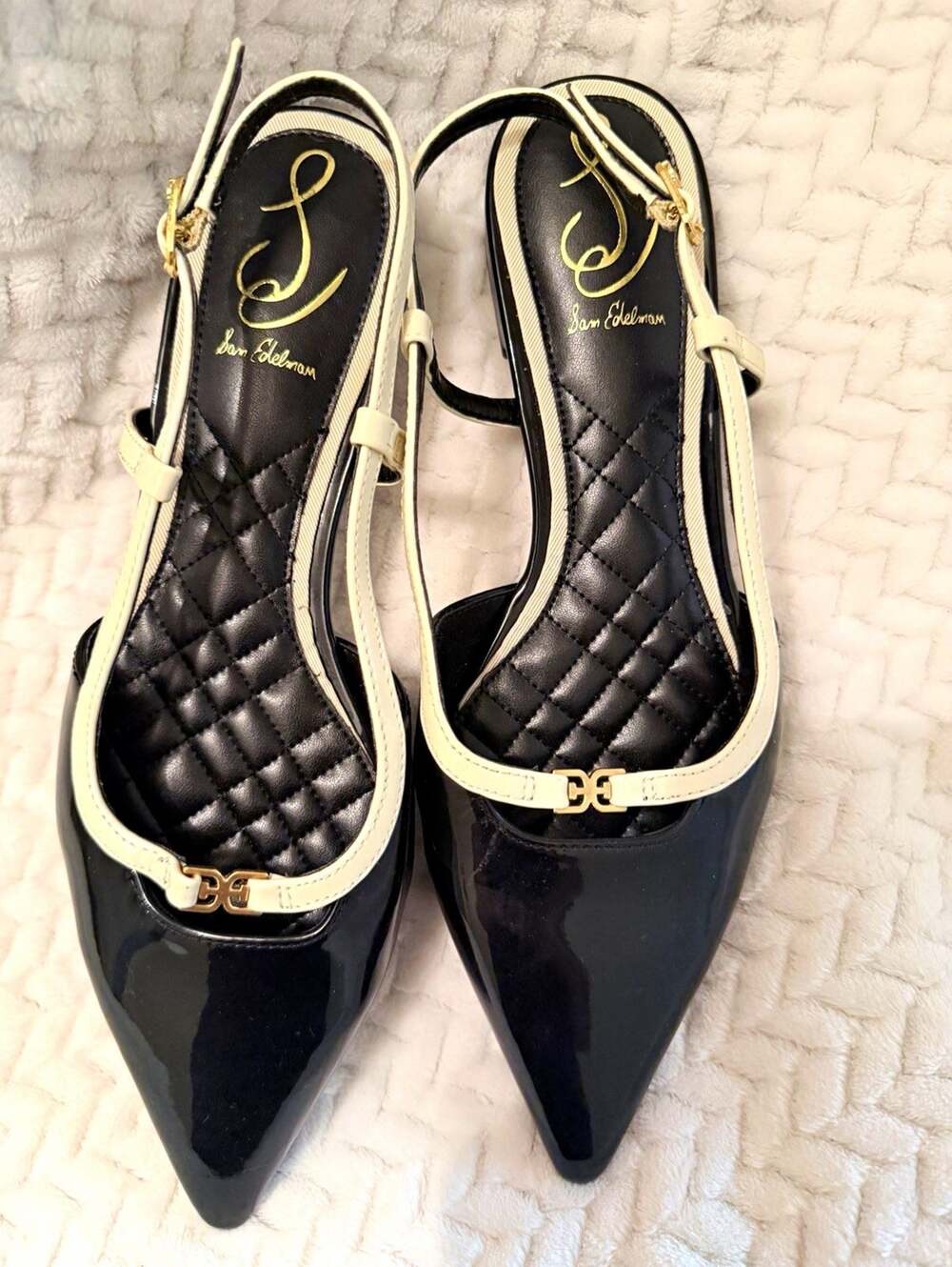 Sam Edelman Cohen Women's Black/White Patent Pointed Toe Slingback Heel 7.5 M